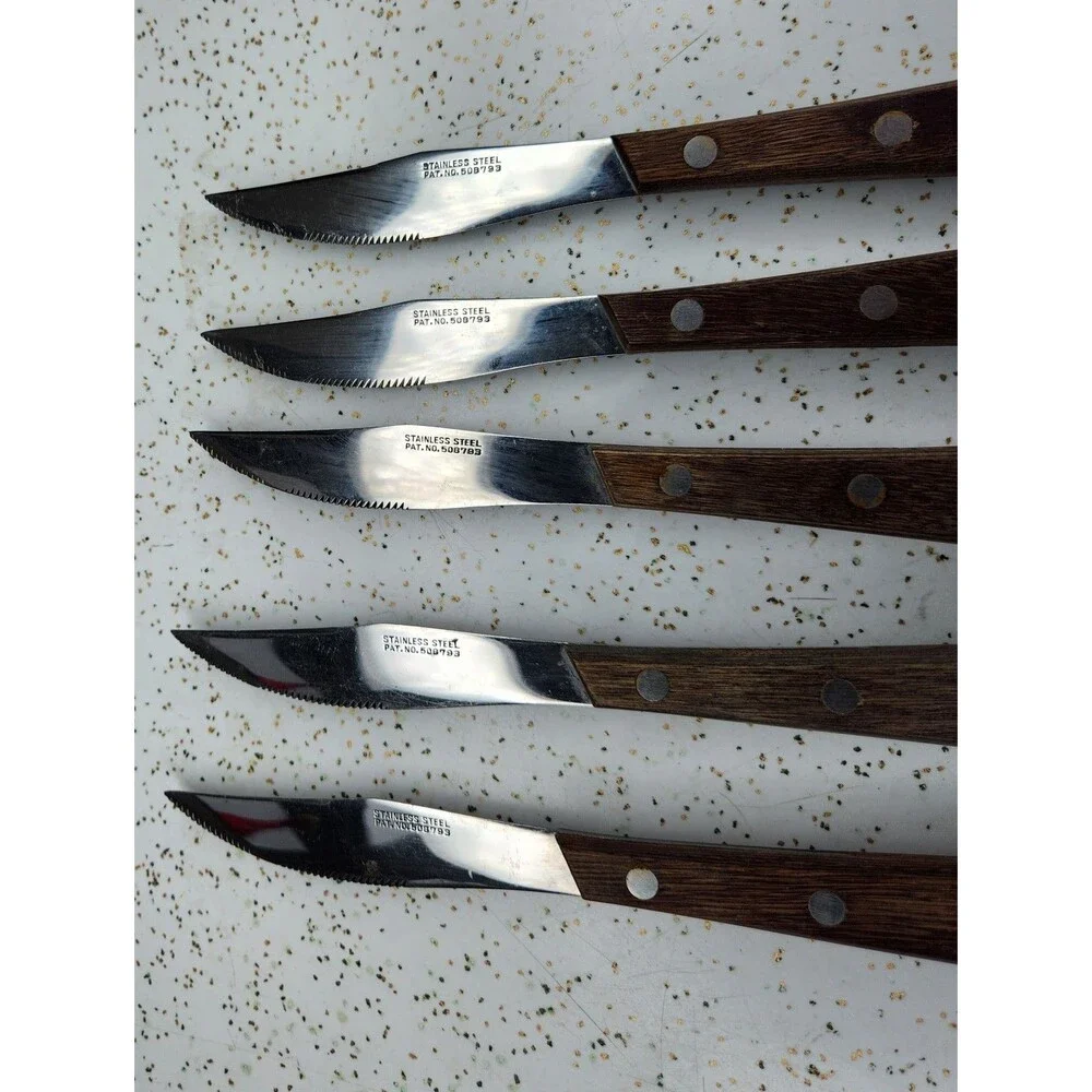 Vintage Stainless Serrated Steak Knives Wood Handle Japan 8